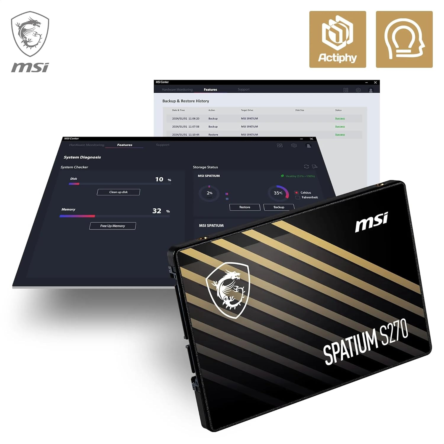 MSI SPATIUM S270 960GB 500-450 MB/s 2.5″ SATA3 SSD Disk