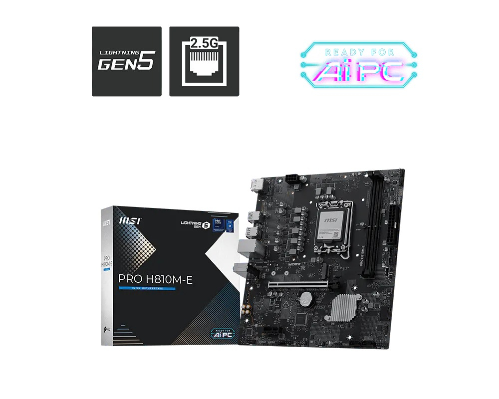 MSI PRO H810M-E Intel H810 Soket 1851 DDR5 6400+(OC)MHz mATX Gaming (Oyuncu) Anakart