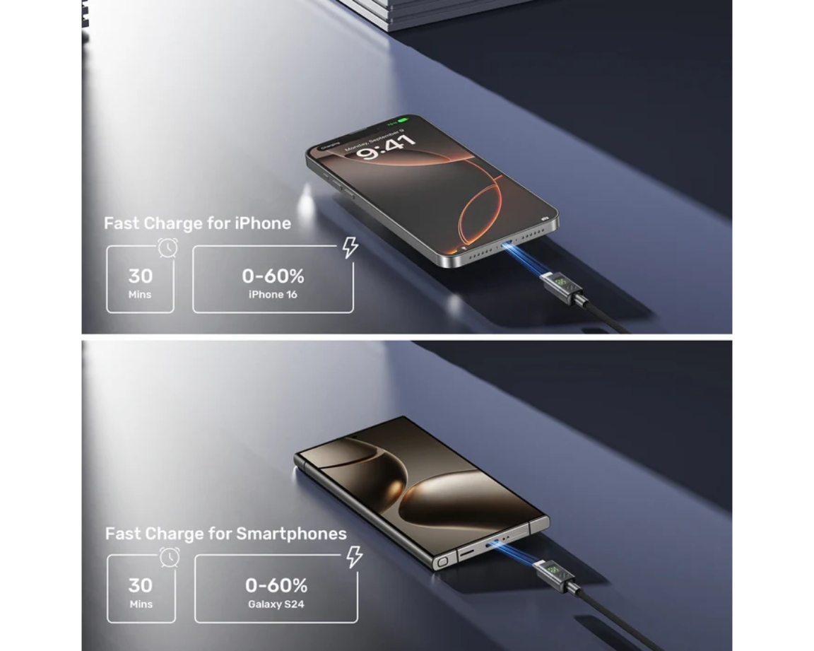Unitek LED Ekranlı 60W USB-C Şarj Kablosu USB2.0 (C14158ABK01-1M)