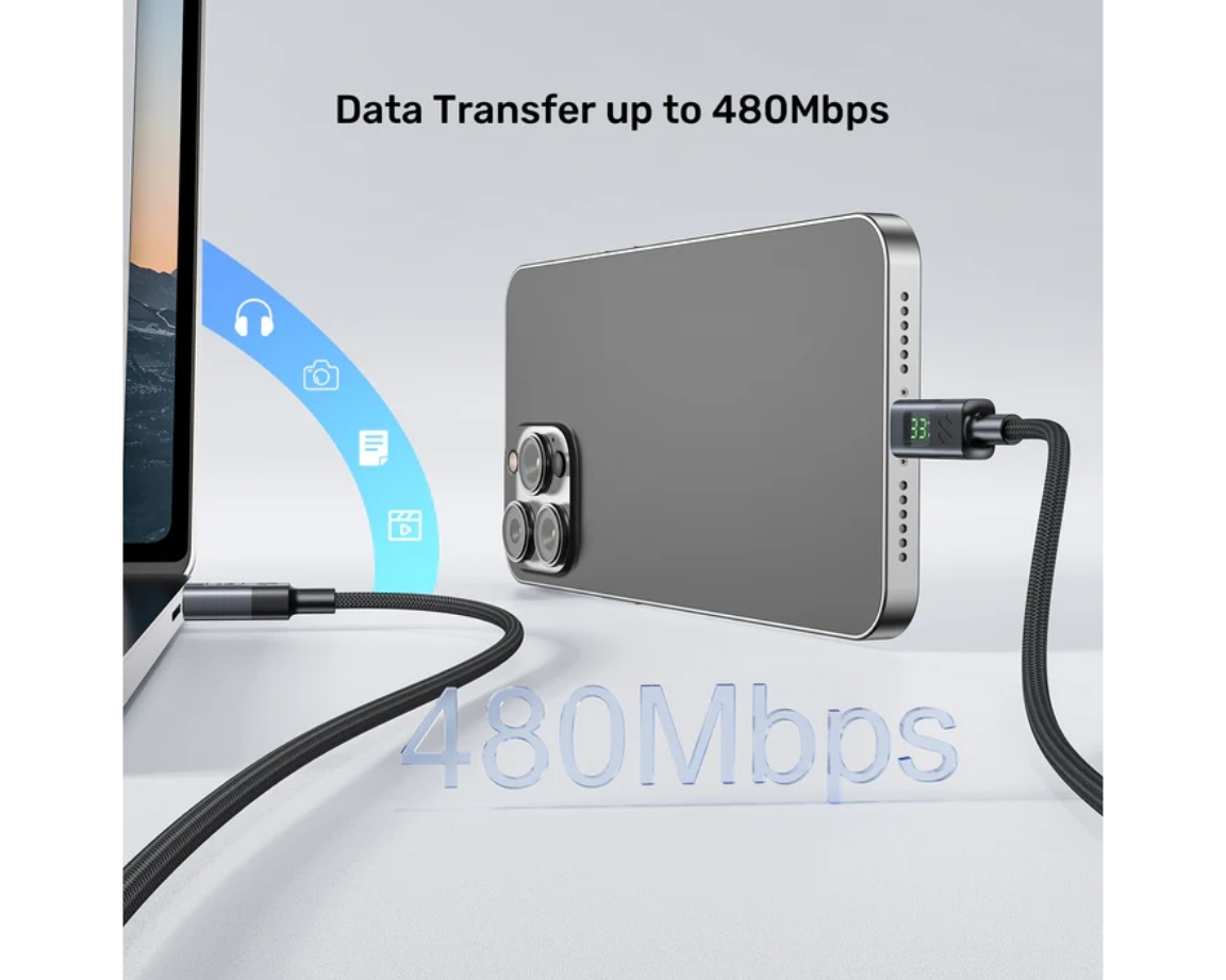 Unitek LED Ekranlı 60W USB-C Şarj Kablosu USB2.0 (C14158ABK01-1M)