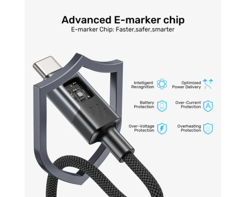 Unitek LED Ekranlı 60W USB-C Şarj Kablosu USB2.0 (C14158ABK01-1M)