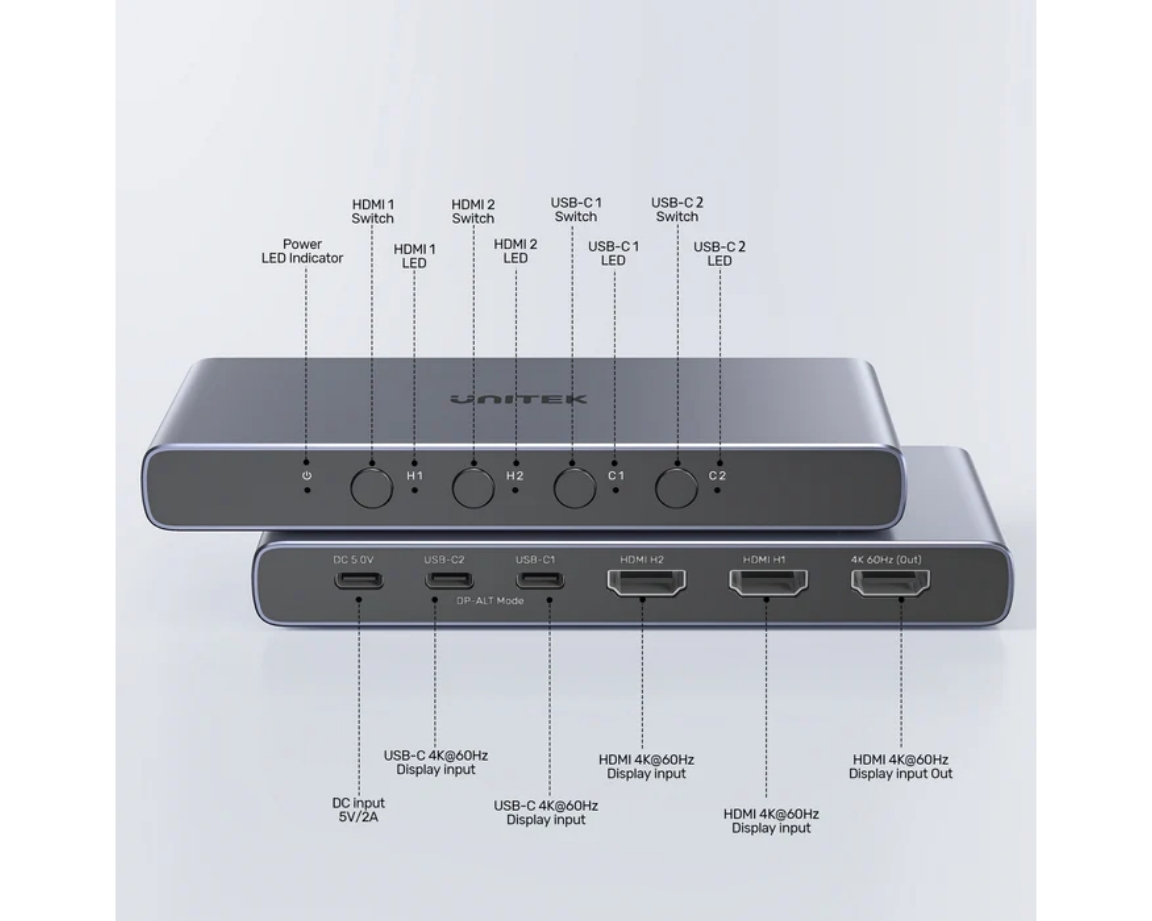 Unitek 4K HDMI/ USB-C Switch 4 Girişi 1 Çıkış (V1313AGY01-EU)