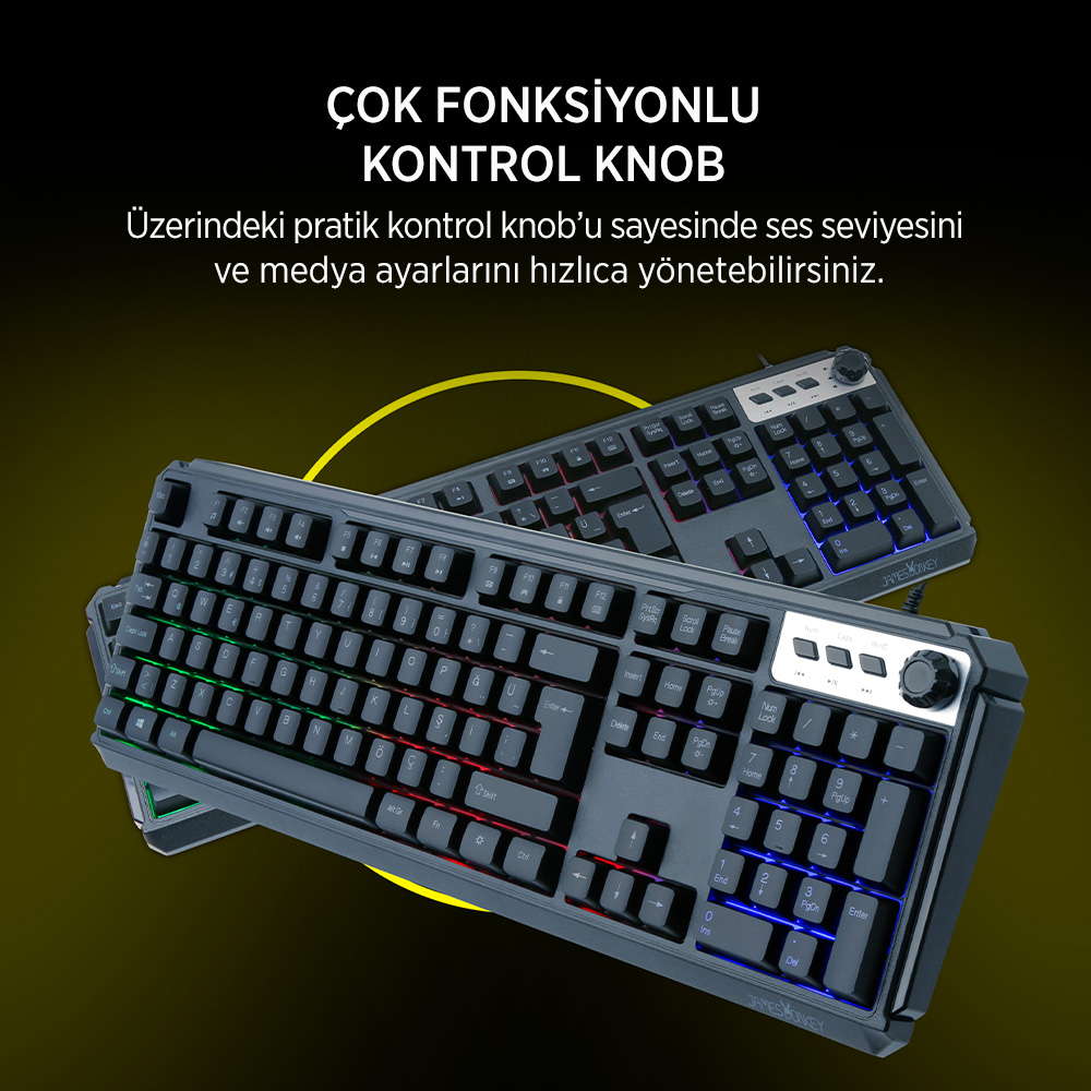 James Donkey JDK104 Rainbow Membran Türkçe Q Gaming 104 Tuş Siyah Klavye