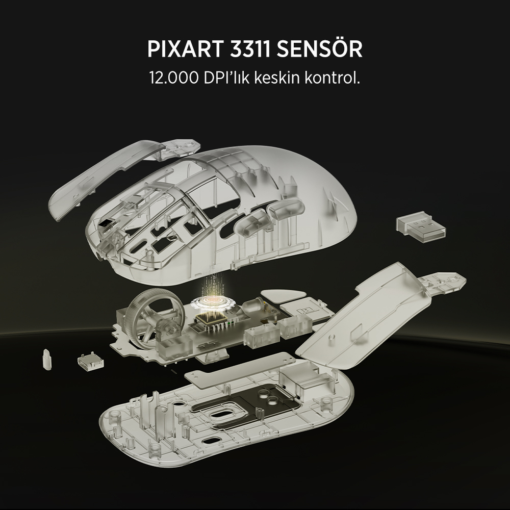 James Donkey JDM11 PAW3311 12.000DPI Triple Mode (Kablolu/Bluetooth/2.4G) Beyaz Gaming Mouse
