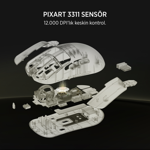 James Donkey JDM11 PAW3311 12.000DPI Triple Mode (Kablolu/Bluetooth/2.4G) Beyaz Gaming Mouse