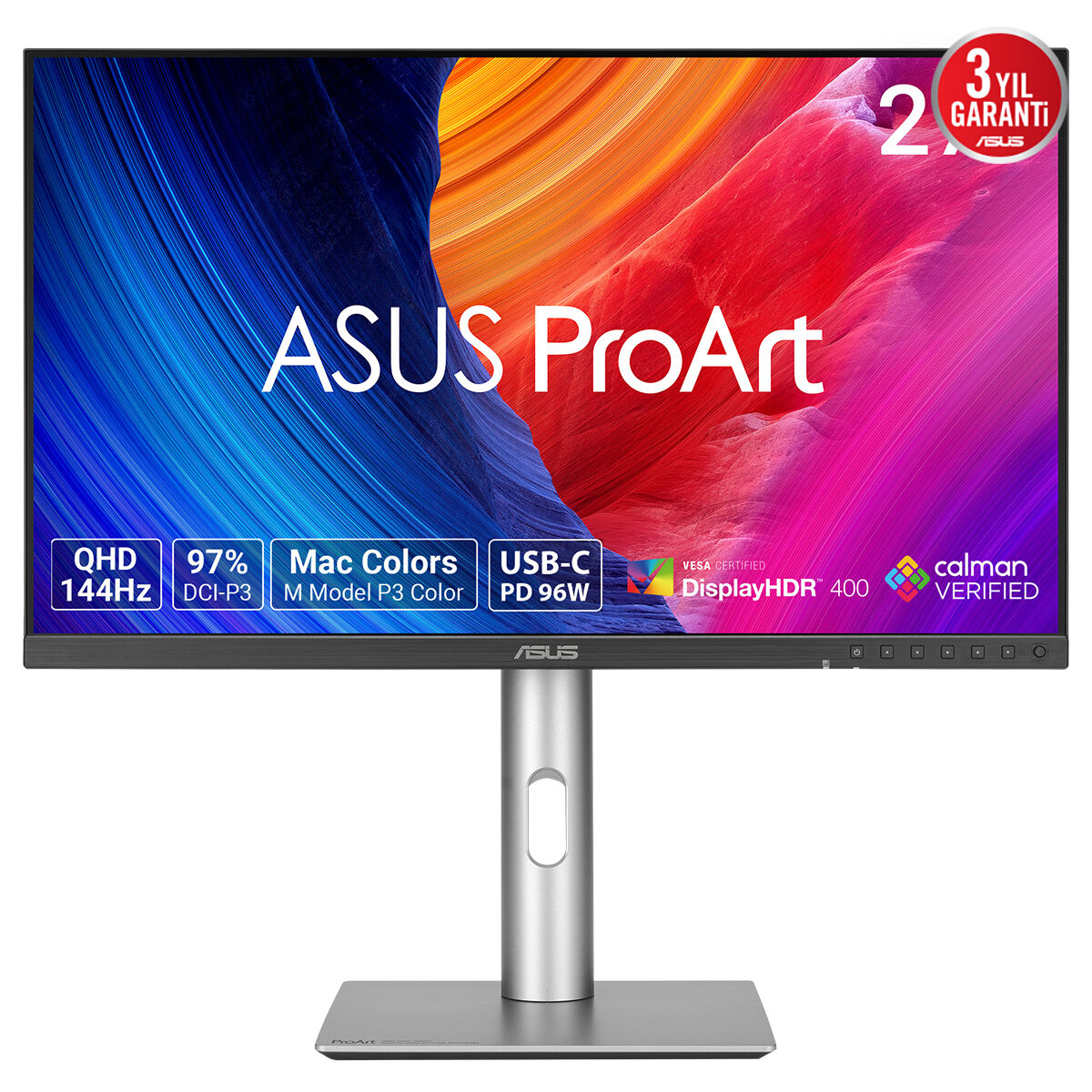 ASUS ProArt PA278CGRV 27″ 144Hz 5ms Dahili Hoparlör Pivot VESA DisplayHDR 400 QHD IPS Monitör