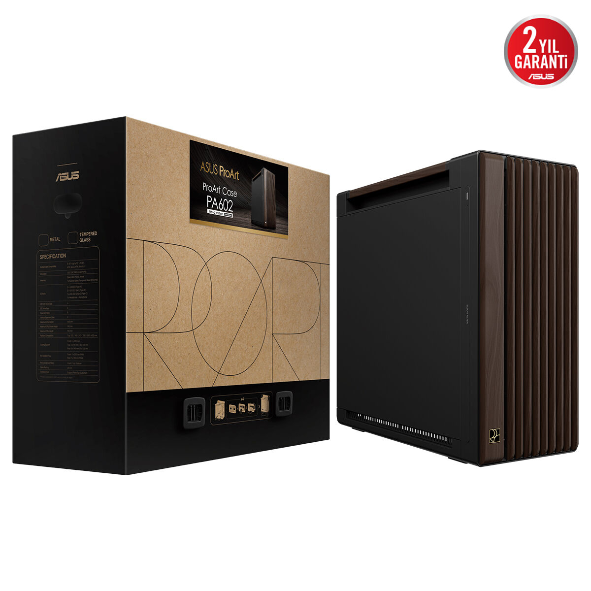 ASUS ProArt PA602 Walnut Wood Metal Modern Black Edition USB-C E-ATX Mid-Tower Gaming (Oyuncu) Kasası