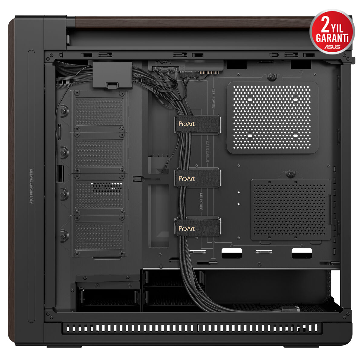 ASUS ProArt PA602 Walnut Wood Metal Modern Black Edition USB-C E-ATX Mid-Tower Gaming (Oyuncu) Kasası