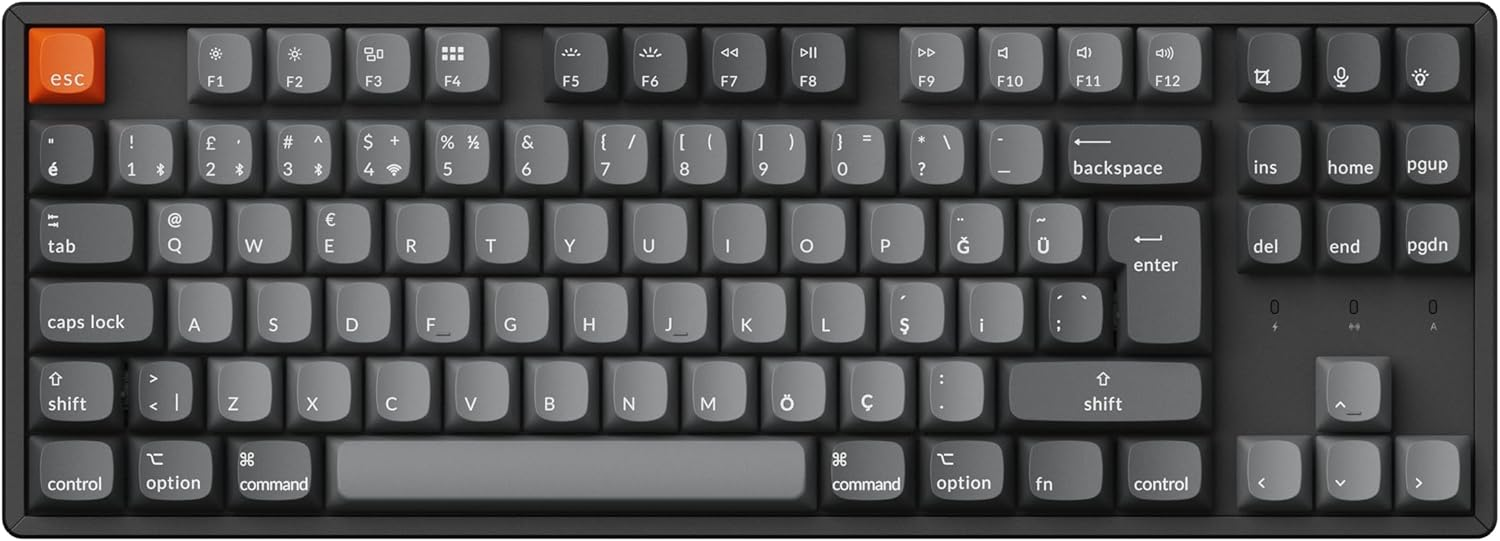 Keychron K8 Max %80 TKL  RGB Red Switch K8M-J1-TR Kablosuz Hotswap Türkçe Mekanik Karbon Siyah Gaming Klavye