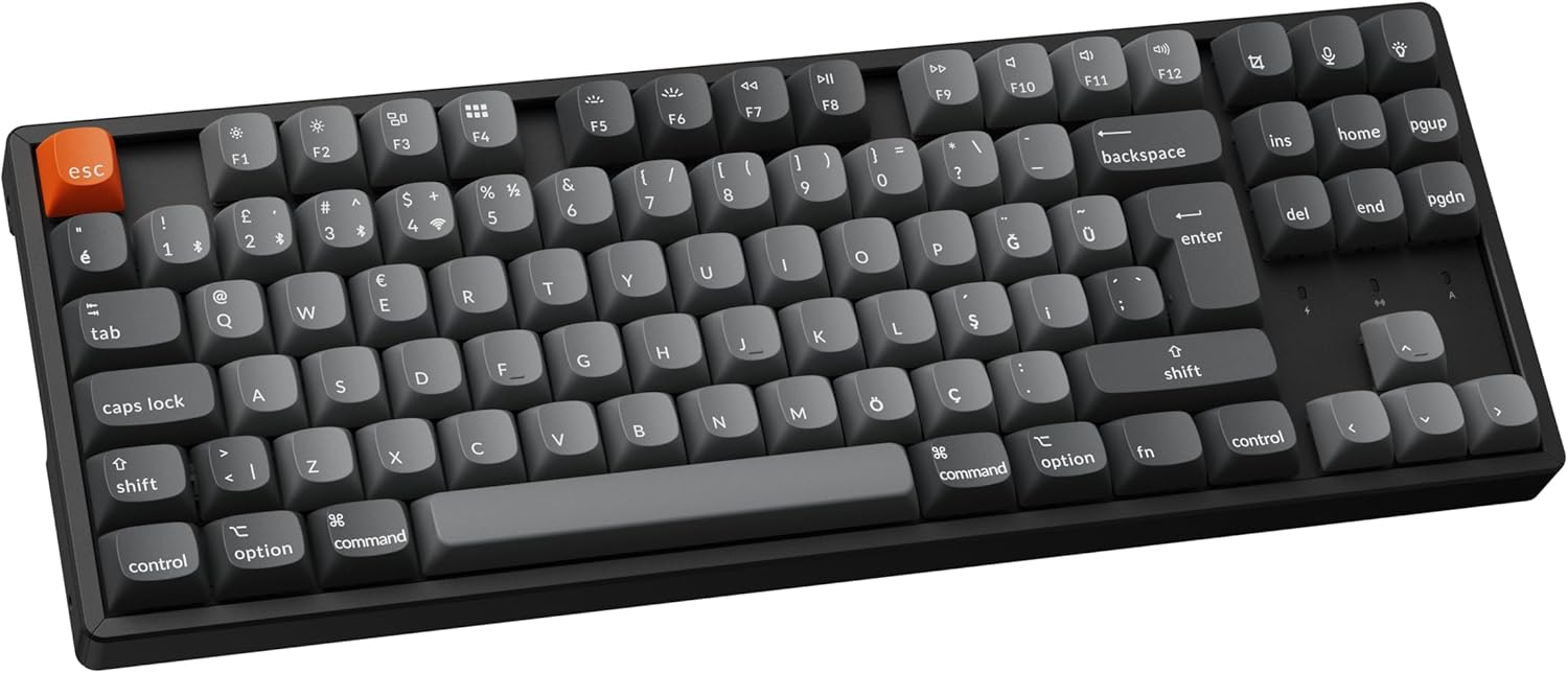 Keychron K8 Max %80 TKL  RGB Red Switch K8M-J1-TR Kablosuz Hotswap Türkçe Mekanik Karbon Siyah Gaming Klavye