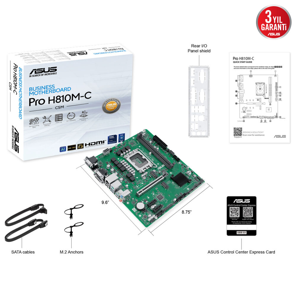 ASUS PRO H810M-C CSM Intel H810 Soket Intel DDR5 6400+(OC)MHz mATX Anakart