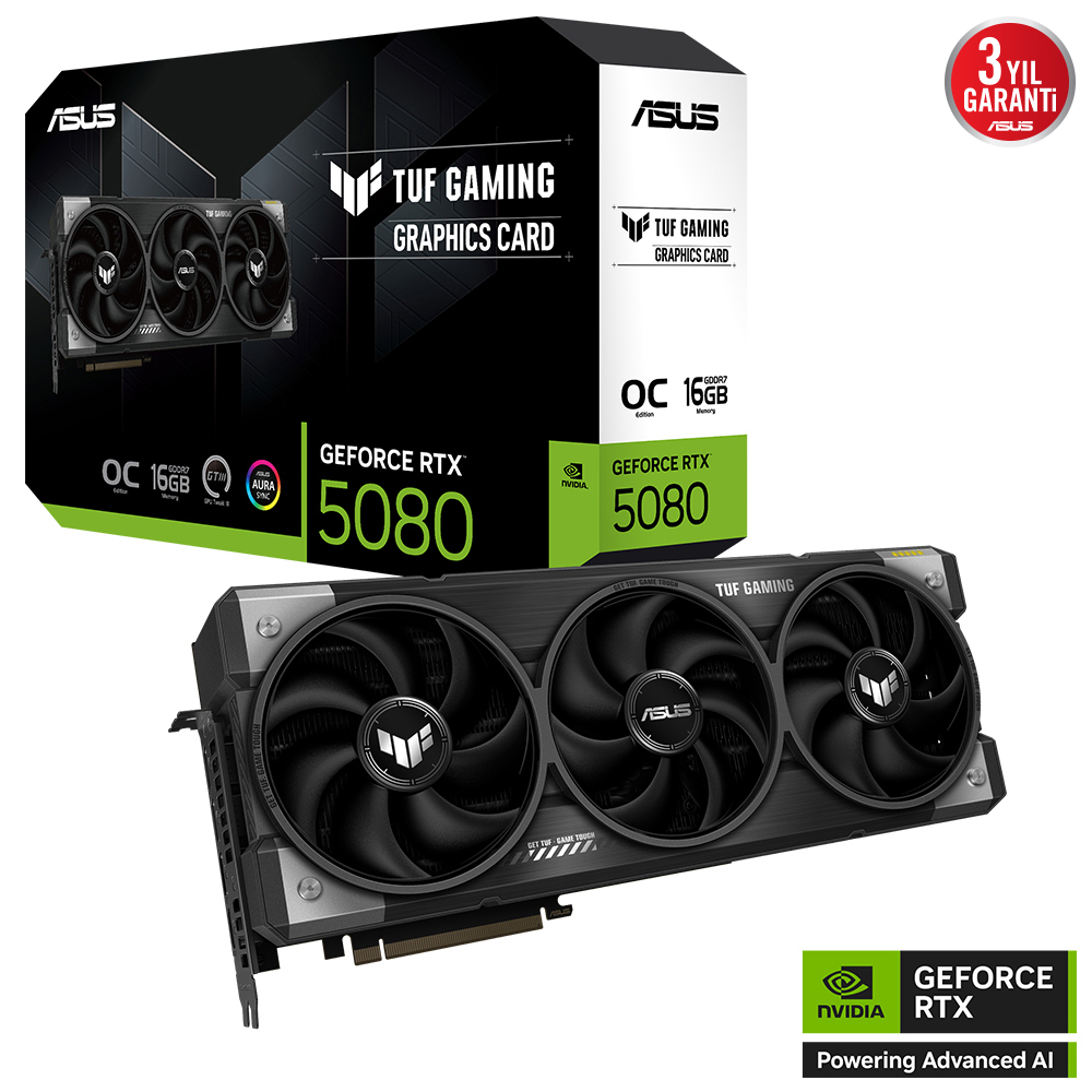 ASUS TUF GeForce RTX 5080 TUF-RTX5080-O16G-GAMING 16GB GDDR7 256 Bit OC Edition Gaming (Oyuncu) Ekran Kartı + ASUS TUF-GAMING-1000G 1000W 80+ Gold Full Modüler Gaming (Oyuncu) Power Supply 