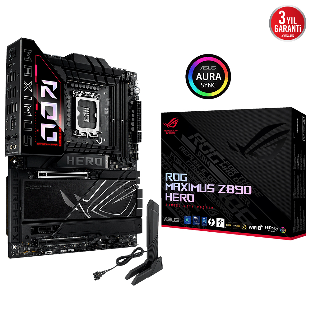 ASUS ROG MAXIMUS Z890 HERO Intel LGA1851 Z890 DDR5 8800+MHz(OC) ATX Gaming (Oyuncu) Anakart + ASUS ROG RYUO IV SLC 360 ARGB 360mm Siyah İşlemci Sıvı Soğutucu