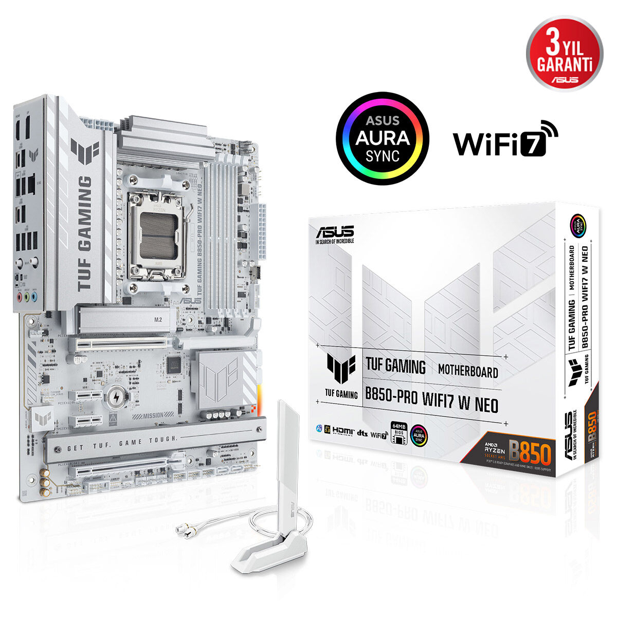 Asus TUF Gaming B850-PRO WIFI7 W NEO AMD B850 Soket AM5 DDR5 9000+MT/s(OC) Wi-Fi 7 ATX Anakart (90MB1NW0-M0EAY0)