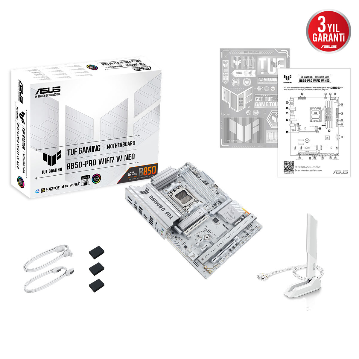 Asus TUF Gaming B850-PRO WIFI7 W NEO AMD B850 Soket AM5 DDR5 9000+MT/s(OC) Wi-Fi 7 ATX Anakart (90MB1NW0-M0EAY0)