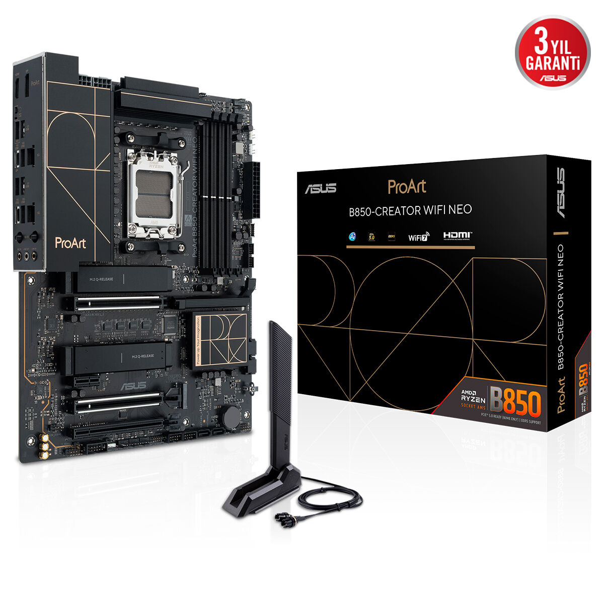 ASUS PROART B850-CREATOR WIFI NEO AMD B850 Soket AM5 DDR5 9000+MT/s(OC) Wi-Fi 7 ATX Anakart (90MB1P60-M0EAY0)