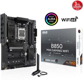 ASUS B850 MAX GAMING WIFI W AMD Soket AM5 B850 DDR5 8000+MT/s (OC) Wi-Fi 6E ATX Anakart (90MB1PR0-M0EAY0)