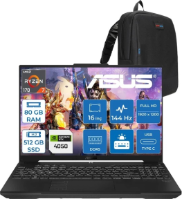 Asus TUF GAMİNG A16 FA607NUQ-RL049 AMD Ryzen7-170 16GB DDR5 512GB SSD RTX4050 6GB 144Hz 16″ 90W FreeDOS Notebook