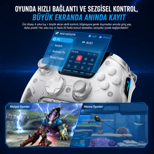 BEITONG KP50 Kablosuz Beyaz Gamepad (2.4G, Bluetooth, Kablolu)