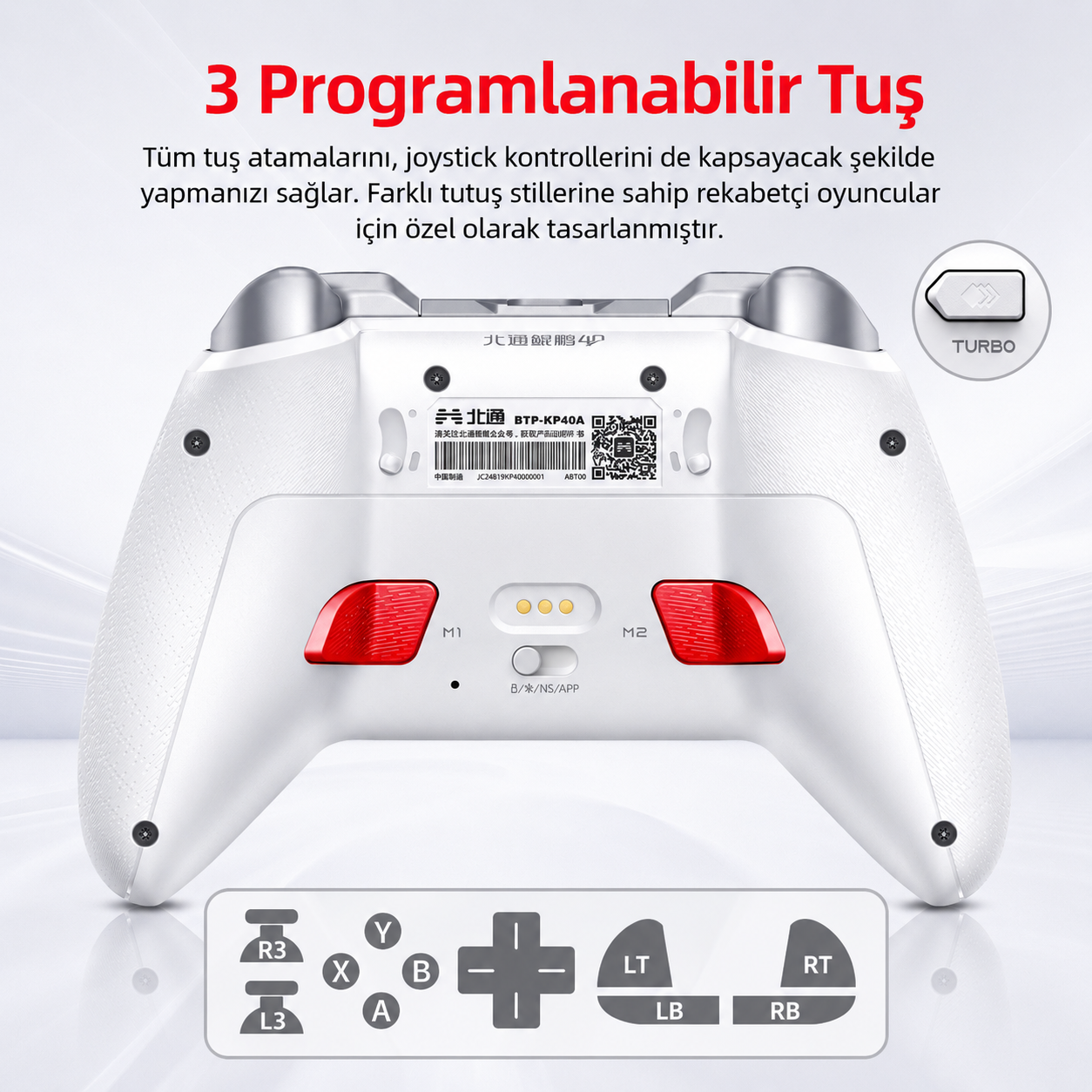BEITONG KP40 TMR Kablosuz Beyaz Gamepad (2.4G, Bluetooth, Kablolu) 