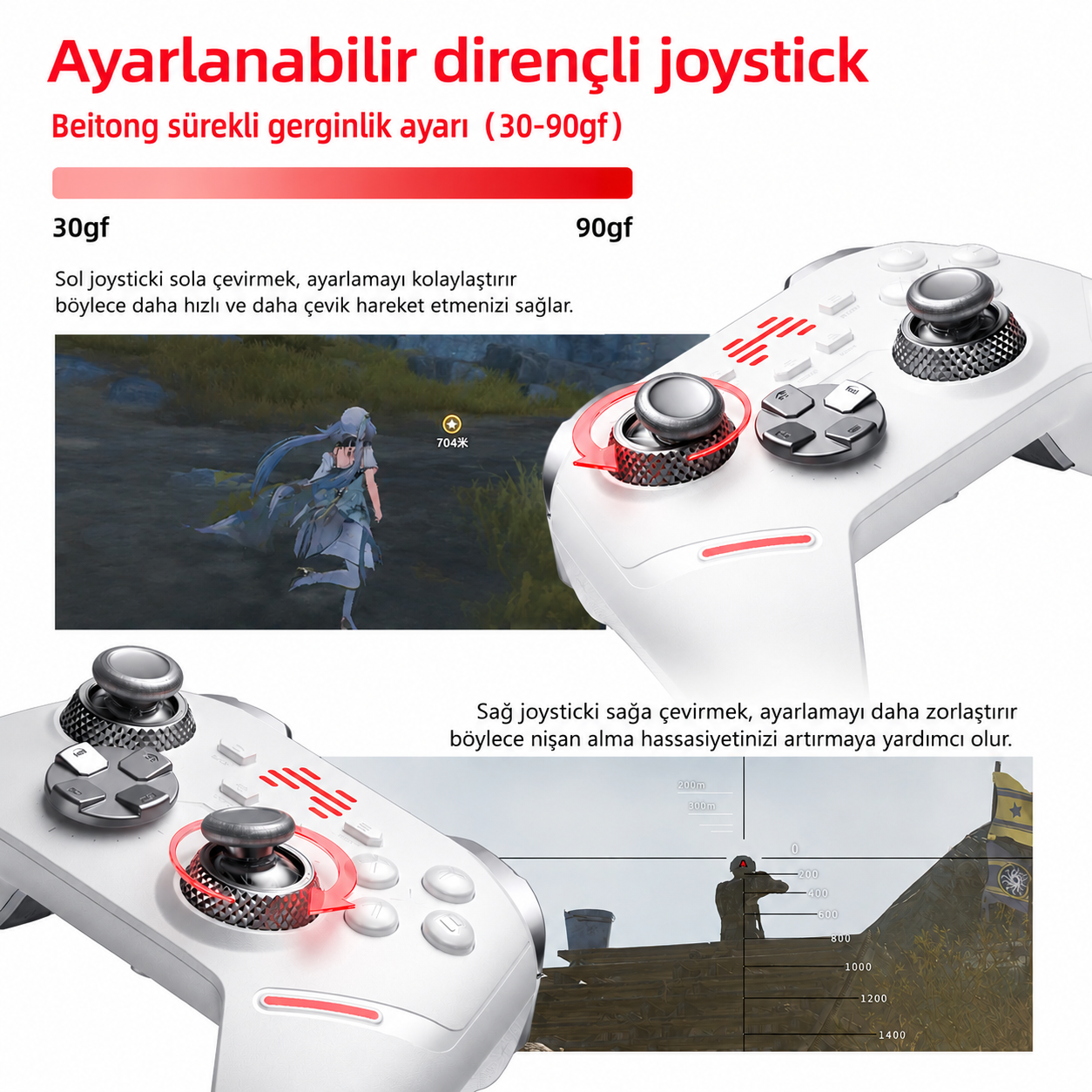 BEITONG KP40 TMR Kablosuz Beyaz Gamepad (2.4G, Bluetooth, Kablolu) 
