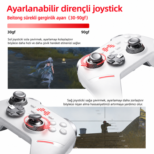 BEITONG KP40 TMR Kablosuz Beyaz Gamepad (2.4G, Bluetooth, Kablolu) 