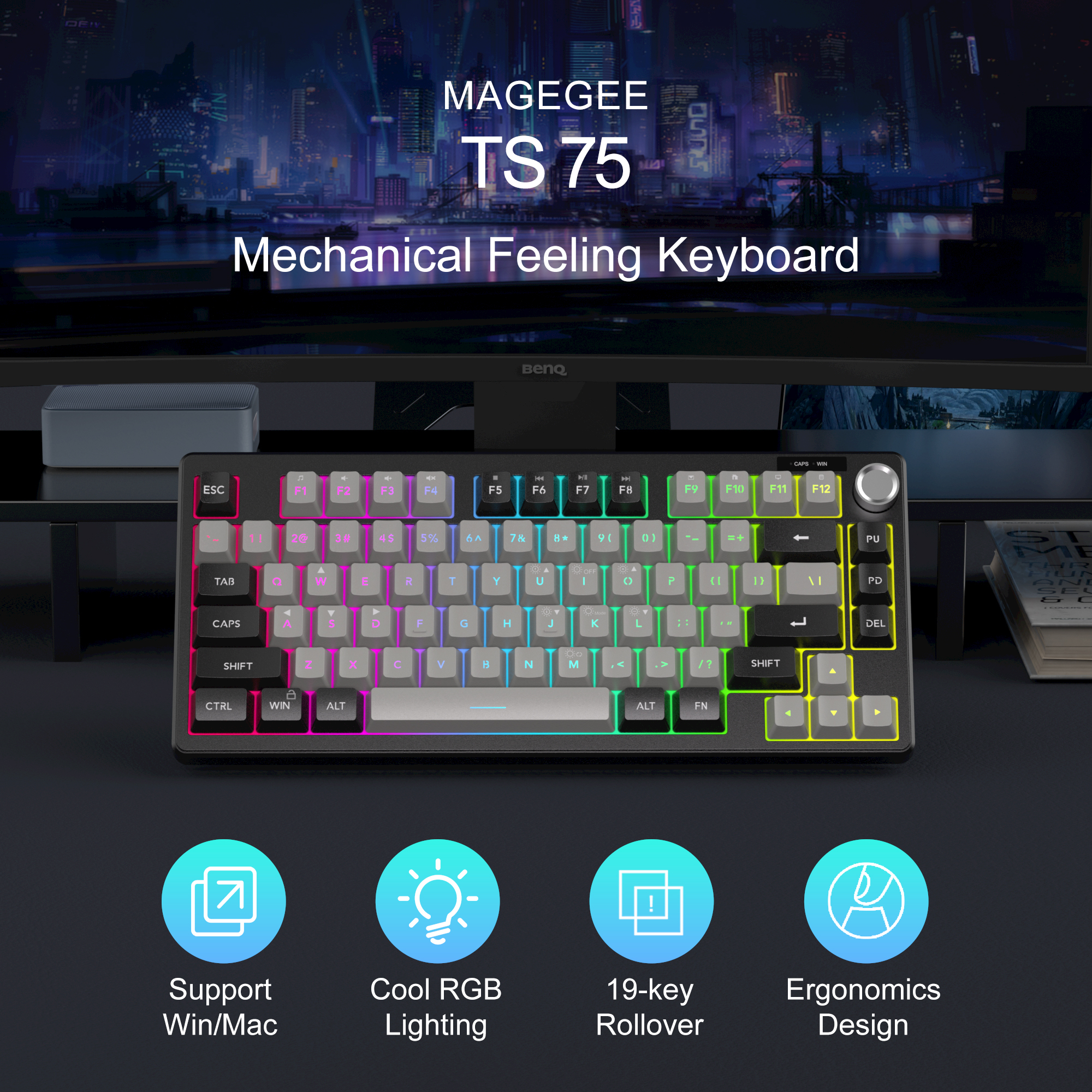 MageGee TS75 %75 Siyah 79 Tuş RGB Kablolu Membran Gaming Klavye