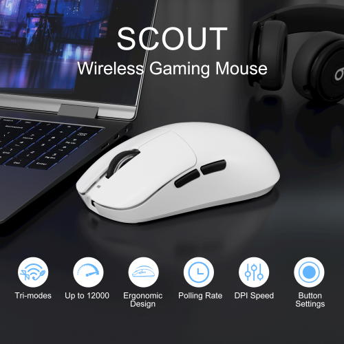 MageGee Scout 12.000DPI Triple Mode (Kablolu/Bluetooth/2.4G) Beyaz Gaming Mouse