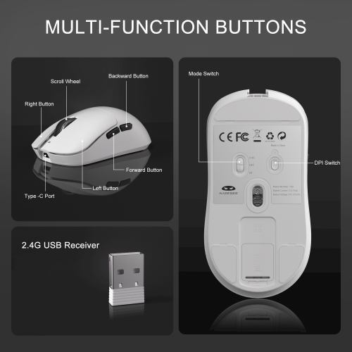 MageGee Scout 12.000DPI Triple Mode (Kablolu/Bluetooth/2.4G) Beyaz Gaming Mouse