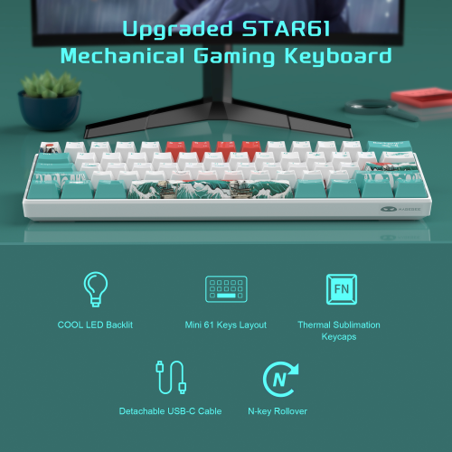 MageGee Star61 Waves %60 Hot-Swap Kablolu Mekanik Beyaz Gaming Klavye