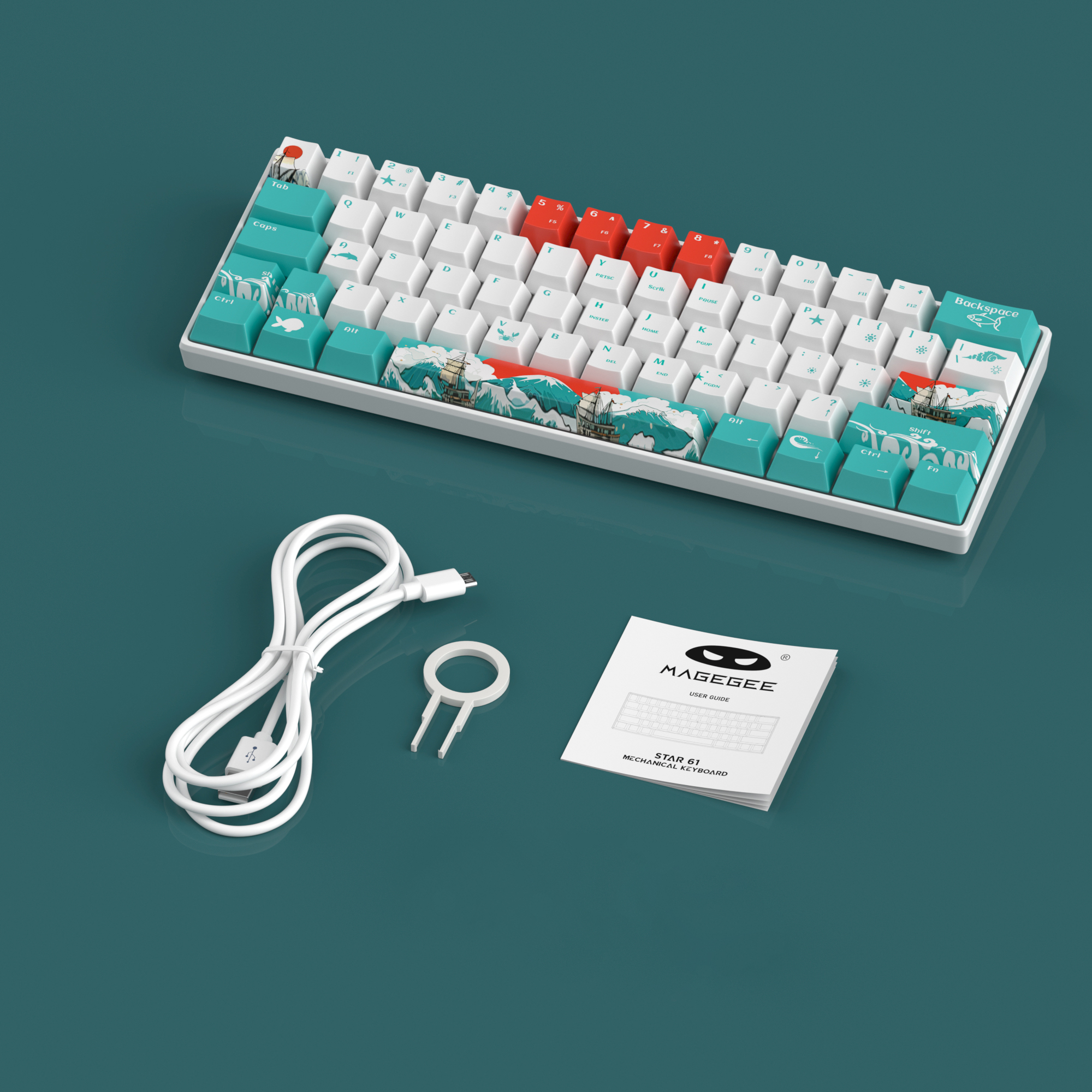 MageGee Star61 Waves %60 Hot-Swap Kablolu Mekanik Beyaz Gaming Klavye
