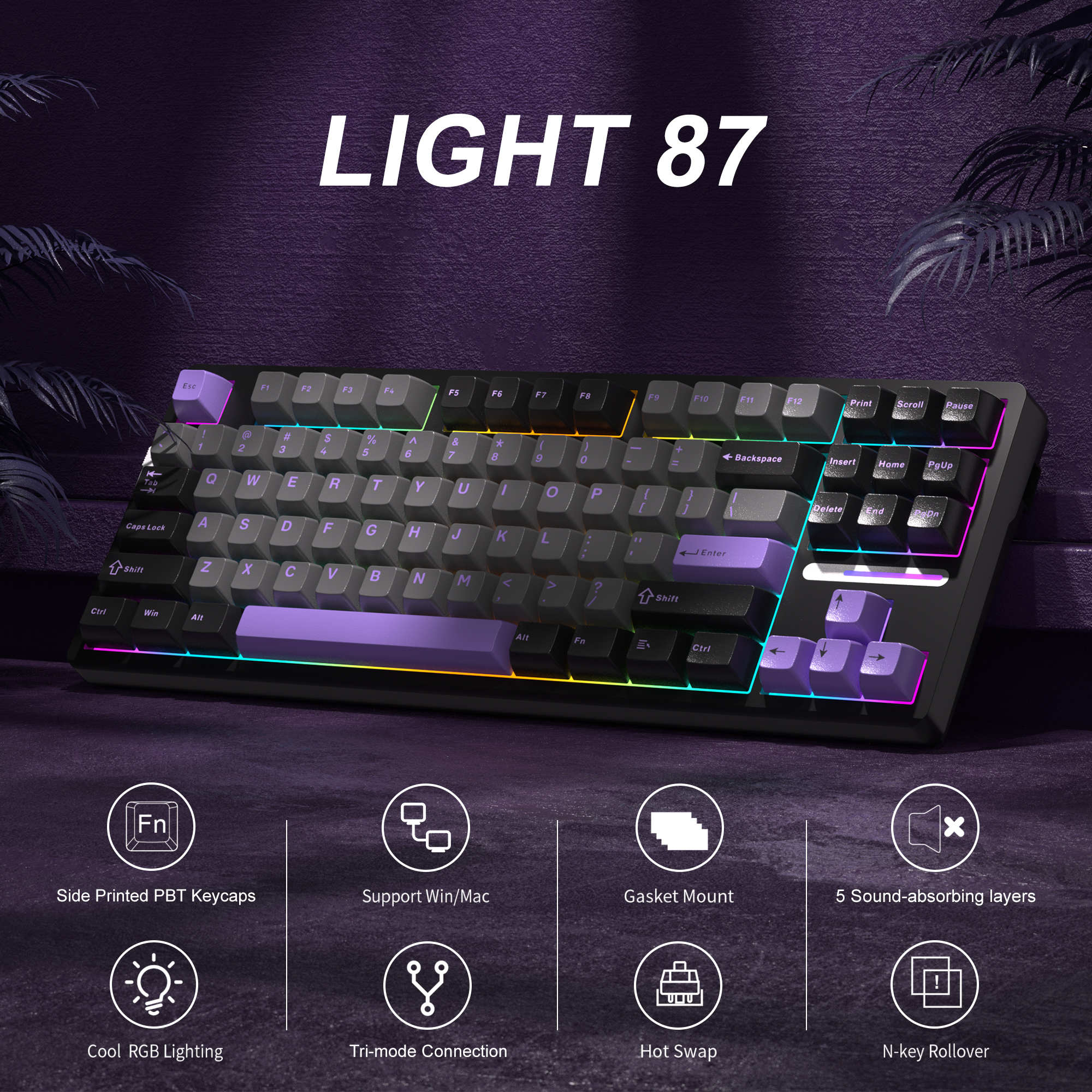 MageGee Light87 87 Tuş RGB Hot-Swap Kablolu Mekanik Siyah Gaming Klavye
