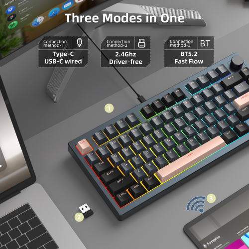 MageGee Light75 Tri-Mode RGB Hot-Swap Mekanik Siyah Gaming Klavye