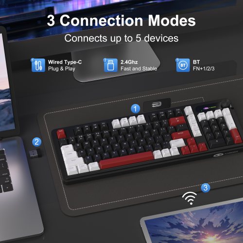 MageGee GK960 Tri-Mode RGB Membran Beyaz Gaming Klavye