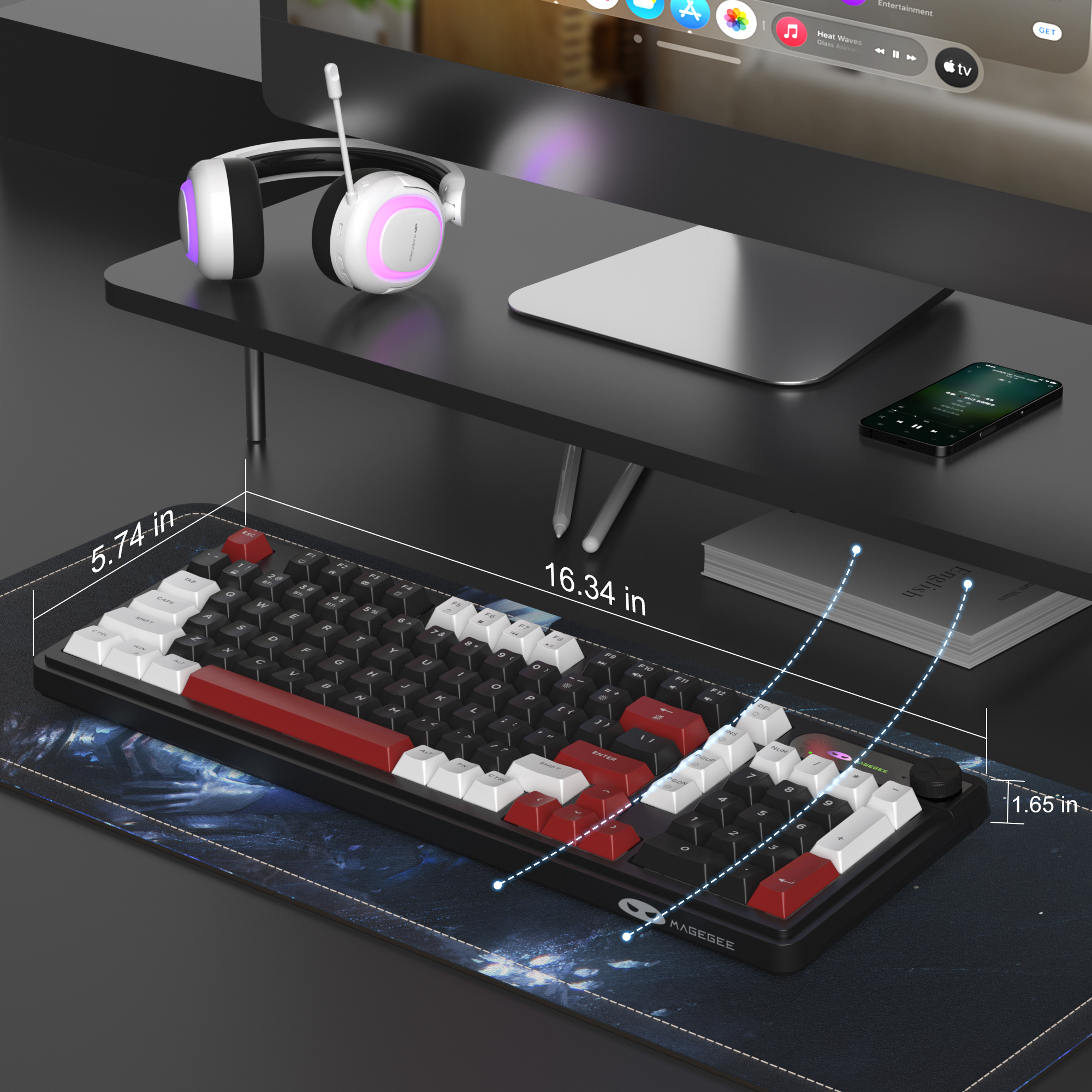 MageGee GK960 Tri-Mode RGB Membran Beyaz Gaming Klavye