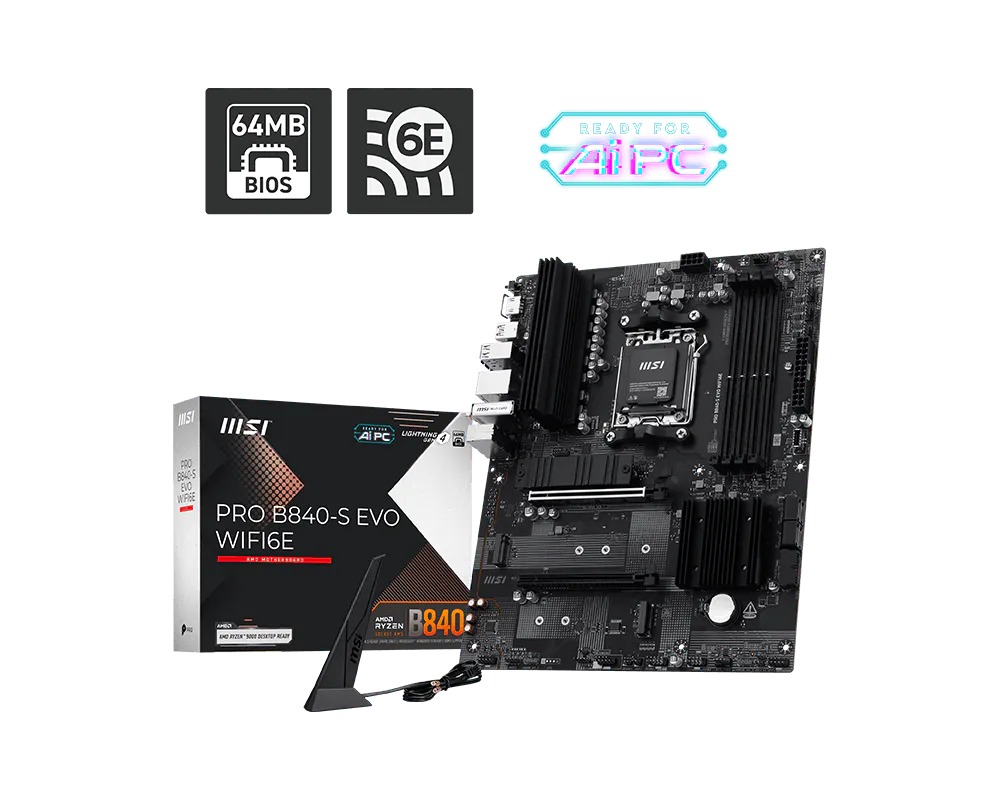 MSI PRO B840-S EVO WIFI6E 8000MHz(OC) DDR5 Soket AM5 M.2 HDMI ATX Gaming Anakart