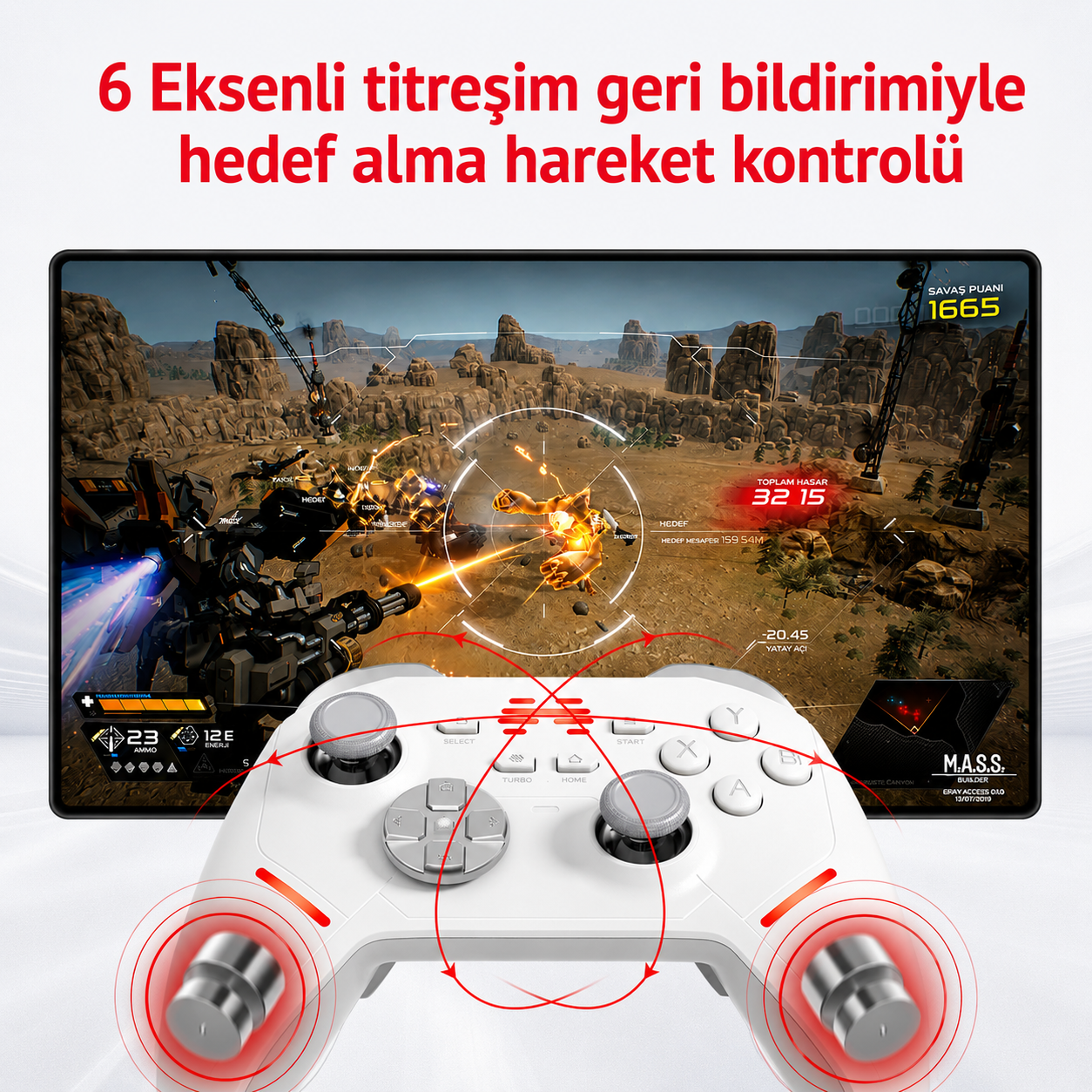 BEITONG KP20 TMR Kablosuz Beyaz Gamepad (2.4G, Bluetooth, Kablolu)