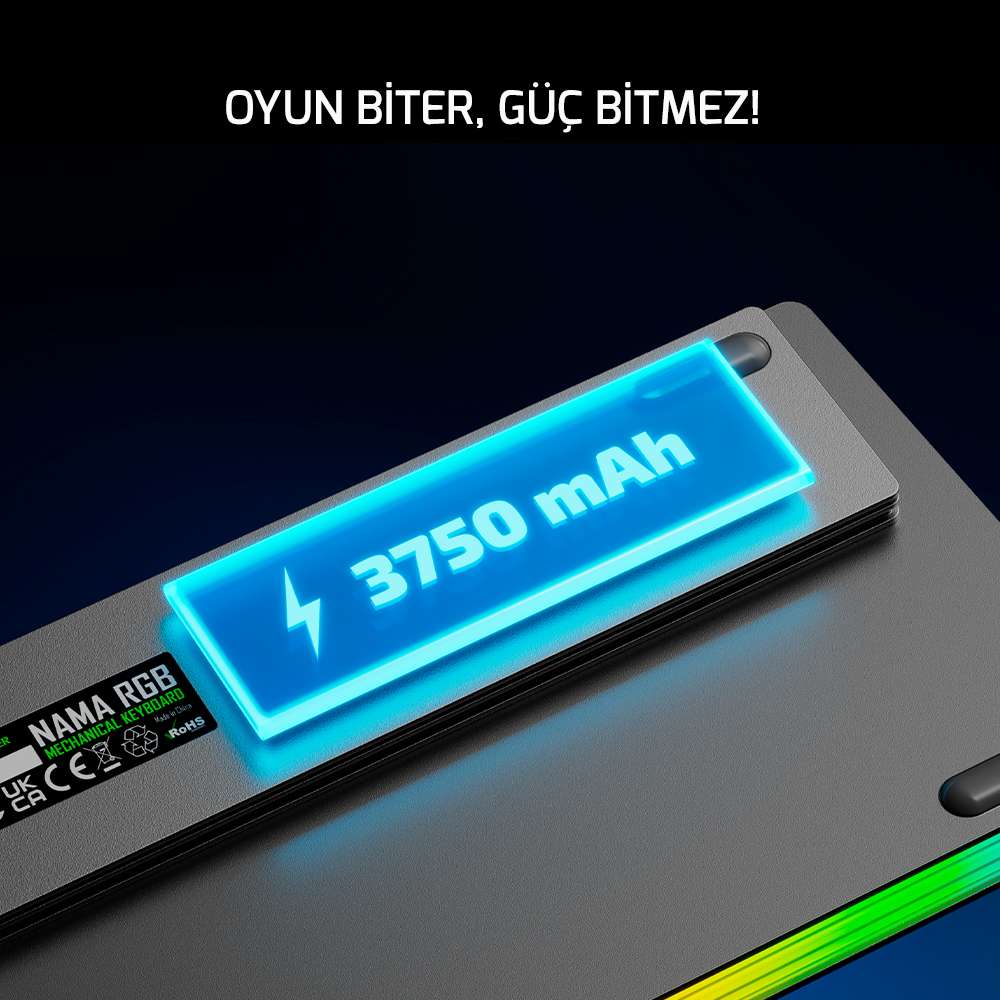 GamePower Nama RGB Mekanik Kablolu, 2.4Ghz, Bluetooth 3 Mod Aliminyum Gaming Klavye