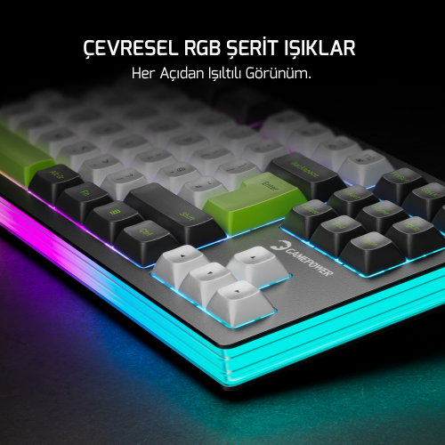 GamePower Nama RGB Mekanik Kablolu, 2.4Ghz, Bluetooth 3 Mod Aliminyum Gaming Klavye