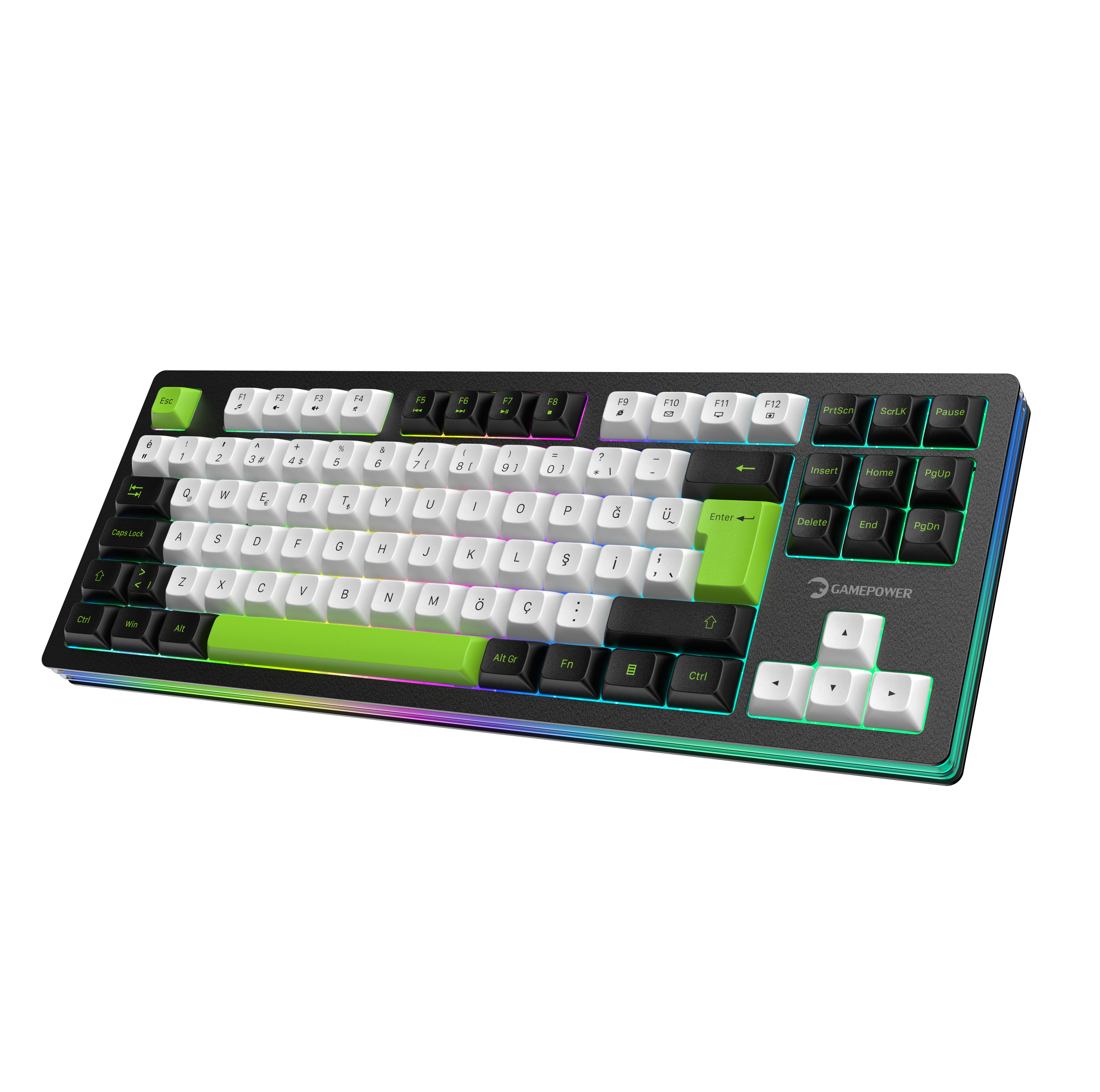 GamePower Nama RGB Mekanik Kablolu, 2.4Ghz, Bluetooth 3 Mod Aliminyum Gaming Klavye