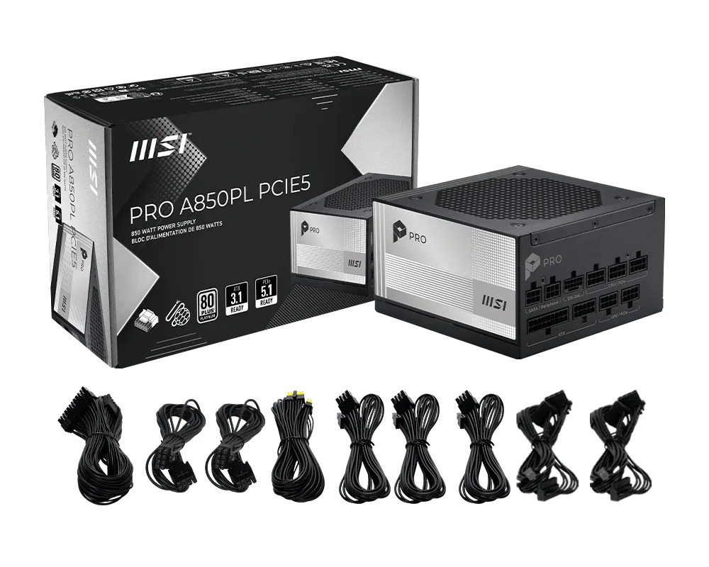 MSI PRO A850PL PCIE5 850W 80+ Platinum Full Modüler Power Supply