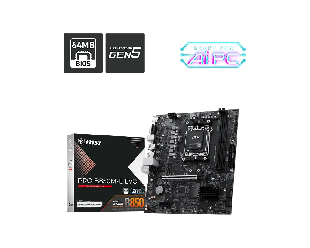 MSI PRO B850M-E EVO DDR5 AMD AM5 Soket DDR5 8200+(OC)MHz mATX Gaming (Oyuncu) Anakart