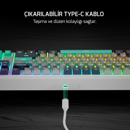 GamePower Zoom RGB Kablolu Mekanik Beyaz Gaming Klavye