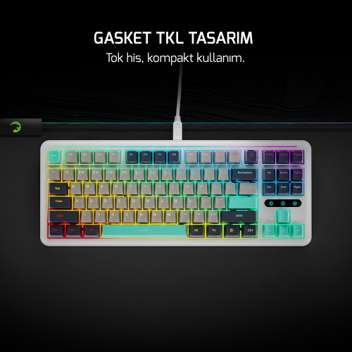 GamePower Zoom RGB Kablolu Mekanik Beyaz Gaming Klavye