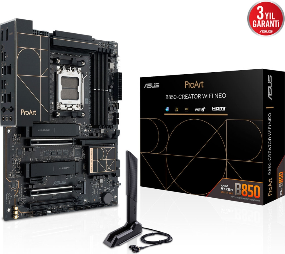 ASUS PROART B850-CREATOR WIFI NEO AMD B850 Soket AM5 DDR5 9000+MT/s(OC) Wi-Fi 7 ATX Anakart