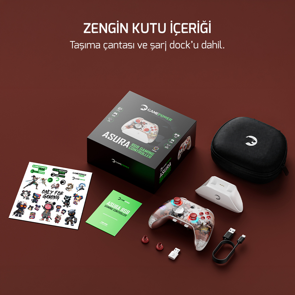 GamePower Asura Kablosuz Beyaz Gamepad (2.4G, Bluetooth, Kablolu) (PC Uyumlu & Taşıma Çantası Hediyeli) 