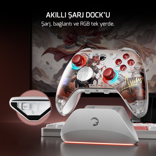 GamePower Asura Kablosuz Beyaz Gamepad (2.4G, Bluetooth, Kablolu) (PC Uyumlu & Taşıma Çantası Hediyeli) 