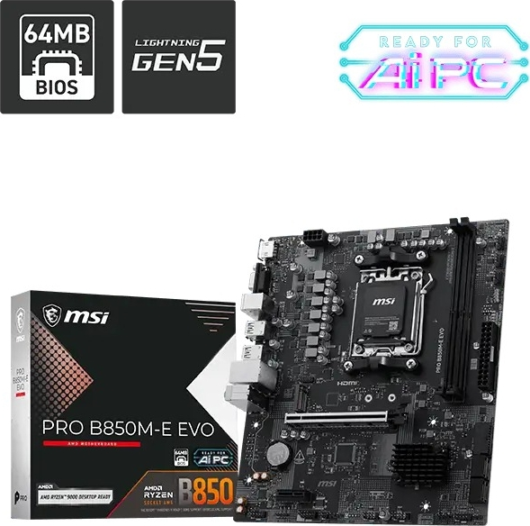 MSI PRO B850M-E EVO DDR5 AMD AM5 Soket DDR5 8200+(OC)MHz mATX Gaming Anakart