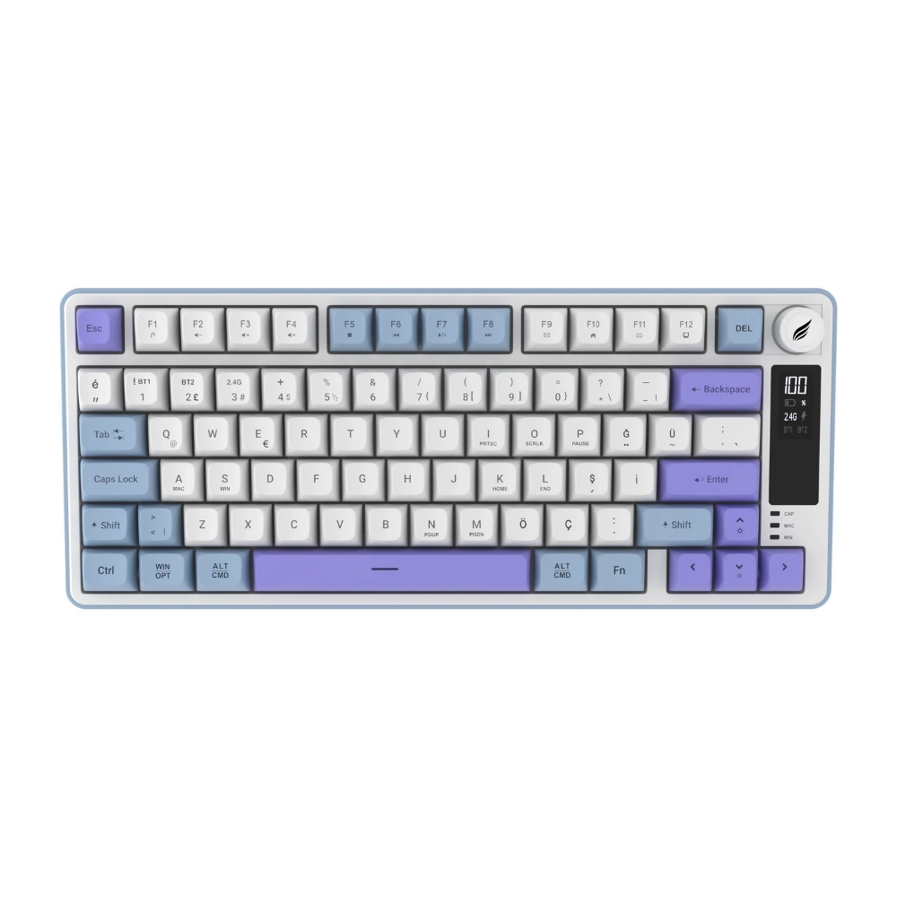 Hawk Gaming HK255BP Membrane LCD RGB Kablosuz/Bluetooth Mavi Mor %75 Türkçe Gaming Klavye