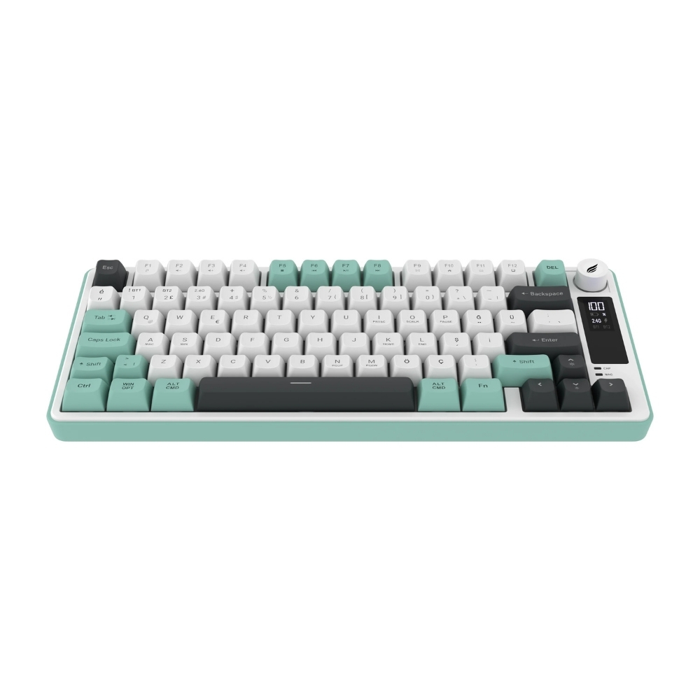 Hawk Gaming HK255WG Membrane LCD RGB Kablosuz/Bluetooth Gri Yeşil %75 Türkçe Gaming Klavye